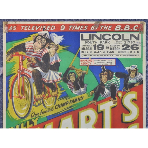 74 - Vintage W.E.Berry Billy Smart's Circus Lincoln event advertising poster (Circa mid 1950s), size appr... 