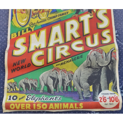 74 - Vintage W.E.Berry Billy Smart's Circus Lincoln event advertising poster (Circa mid 1950s), size appr... 