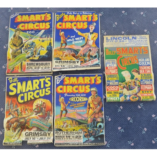 75 - Five vintage W.E.Berry Billy Smart's Circus event advertising posters (1950s) to include Lincoln, Gr... 