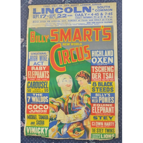 75 - Five vintage W.E.Berry Billy Smart's Circus event advertising posters (1950s) to include Lincoln, Gr... 