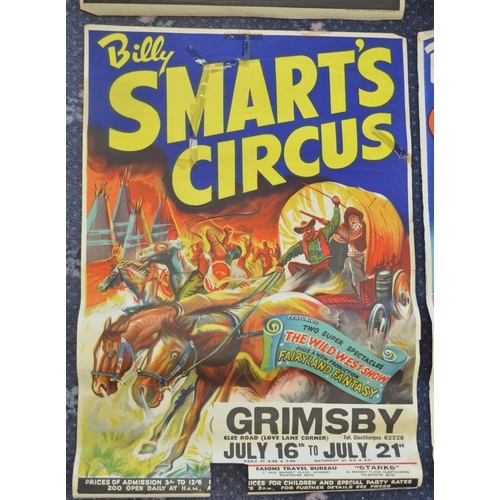 75 - Five vintage W.E.Berry Billy Smart's Circus event advertising posters (1950s) to include Lincoln, Gr... 