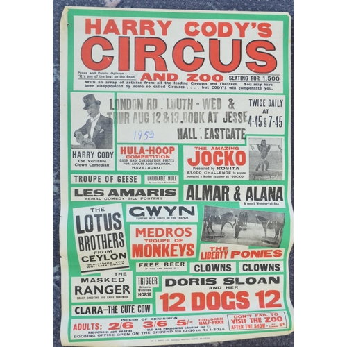 77 - Four vintage Circus event advertising posters (Circa 1950s, 3x W.E.Berry) to include 2x Harry Cody, ... 