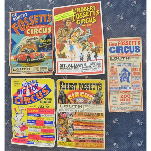 78 - Five vintage Sir Robert Fossett's Circus event advertising posters (late 1950s-60's) to include Lout... 