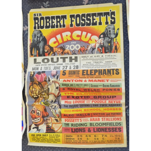 78 - Five vintage Sir Robert Fossett's Circus event advertising posters (late 1950s-60's) to include Lout... 