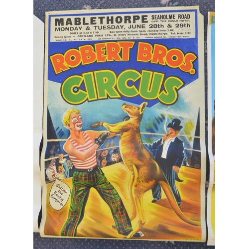 79 - Three vintage Robert Brothers Circus event advertising posters (1960s-1980) to include Huddersfield,... 