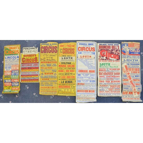 80 - Seven vintage vertical format circus event advertising posters (1950s-60's), various circuses and lo... 