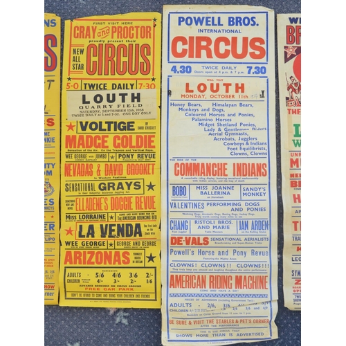 80 - Seven vintage vertical format circus event advertising posters (1950s-60's), various circuses and lo... 