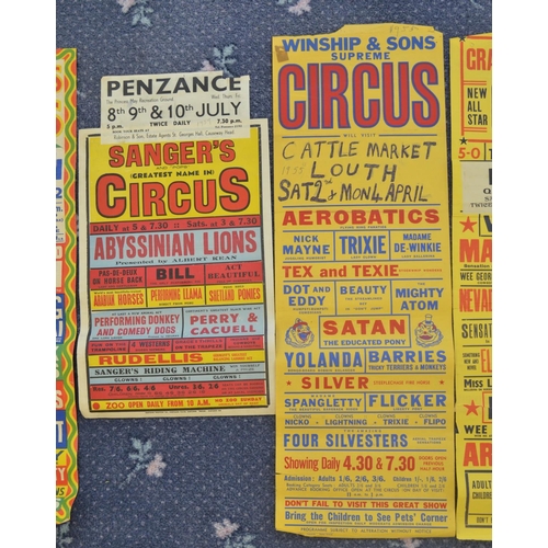 80 - Seven vintage vertical format circus event advertising posters (1950s-60's), various circuses and lo... 