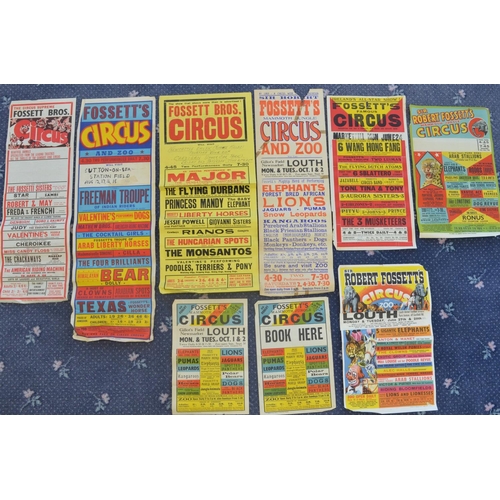 82 - Nine vertical format circus event advertising posters for Sir Robert Fossett's Circus (appear 1950s-... 