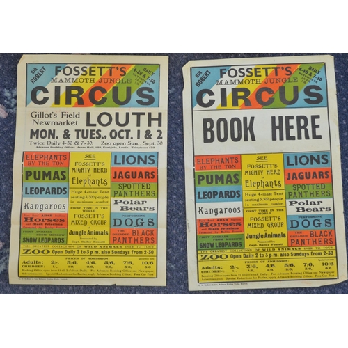 82 - Nine vertical format circus event advertising posters for Sir Robert Fossett's Circus (appear 1950s-... 