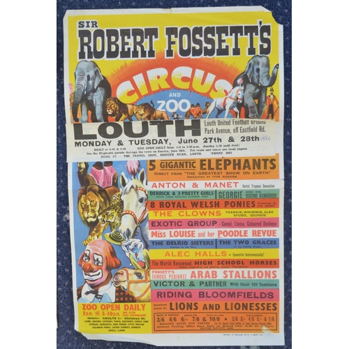 82 - Nine vertical format circus event advertising posters for Sir Robert Fossett's Circus (appear 1950s-... 