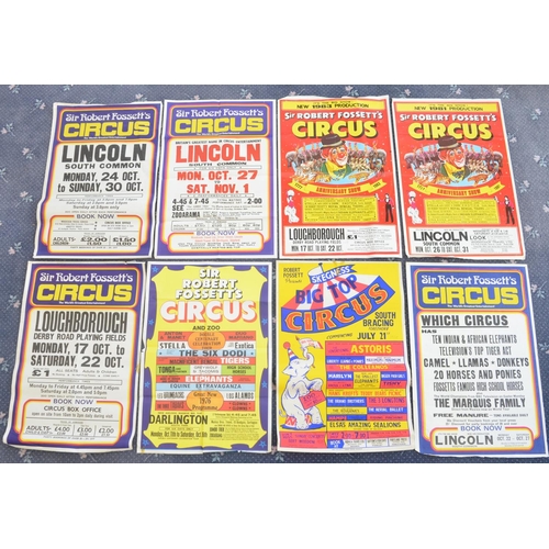 85 - Eight circus event advertising posters for Sir Robert Fossett's Circus (1960s-80's, 2x W.E.Berry, pl... 