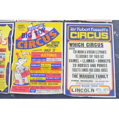 85 - Eight circus event advertising posters for Sir Robert Fossett's Circus (1960s-80's, 2x W.E.Berry, pl... 