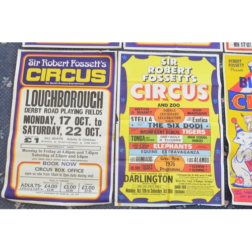 85 - Eight circus event advertising posters for Sir Robert Fossett's Circus (1960s-80's, 2x W.E.Berry, pl... 