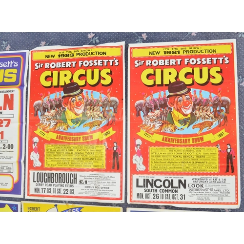 85 - Eight circus event advertising posters for Sir Robert Fossett's Circus (1960s-80's, 2x W.E.Berry, pl... 