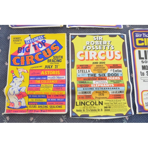 86 - Eight circus event advertising posters for Sir Robert Fossett's Circus (1960s-80's, includes a small... 