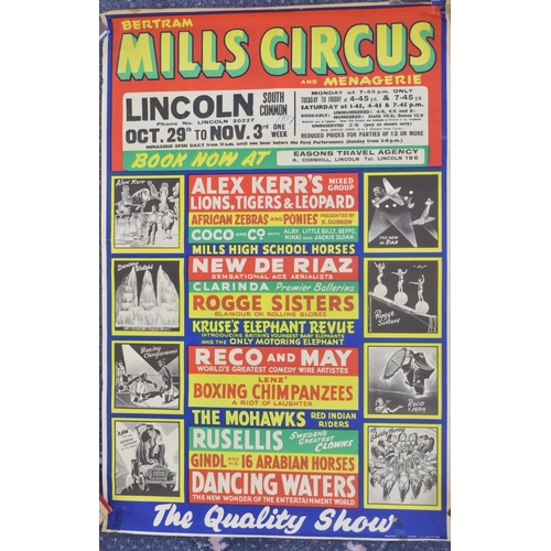 89 - Vintage Bertram Mills Circus and Menagerie event advertising poster, Lincoln (1950's, please note 19... 