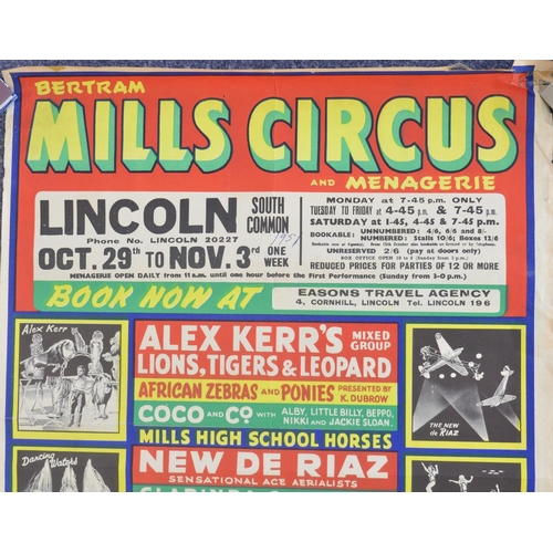 89 - Vintage Bertram Mills Circus and Menagerie event advertising poster, Lincoln (1950's, please note 19... 