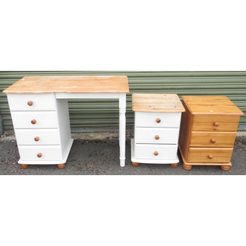 1234 - Modern 4 drawer white painted desk W101.5cm H75cm D47cm, white painted 3 drawer side cabinet, and an... 