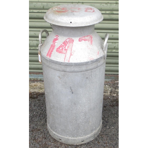 1241 - 1950's Grundy aluminum Milk Churn, with lid, for Northern Dairies, H74cm