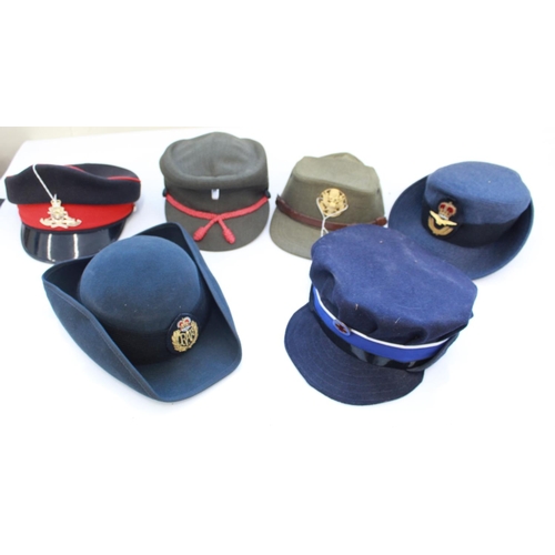 1187 - Colleton of military caps for female personnel, including Army, Air force and red cross. (6)