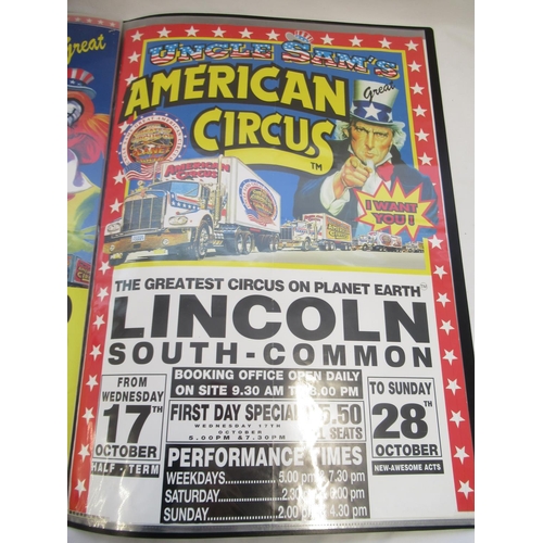 146 - Album of 36 Uncle Sam's Great American Circus posters from across the UK, including Lincoln, Rugby, ... 