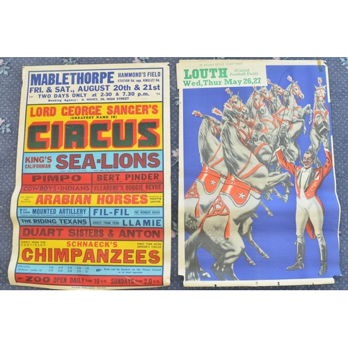 101 - Two vintage (approx 1950's-60's) circus event advertising posters to include Lord George Sanger's (M... 