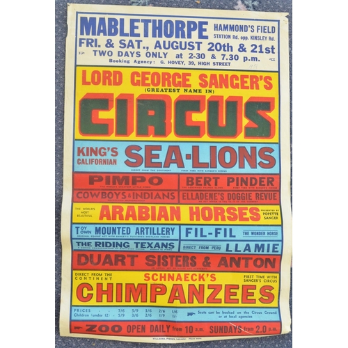 101 - Two vintage (approx 1950's-60's) circus event advertising posters to include Lord George Sanger's (M... 