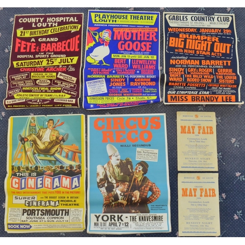 107 - Seven theatre, Circus and Fete themed advertising posters, all with venues to include Mablethorpe, L... 