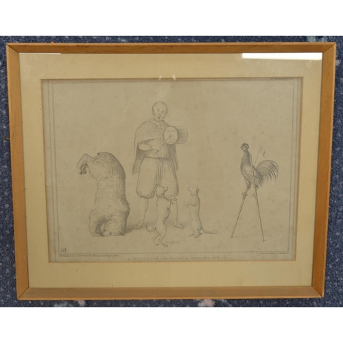 112 - Framed satirical print 'A joculator! Or teacher of wonderful animals' depicting the 1840 convention ... 