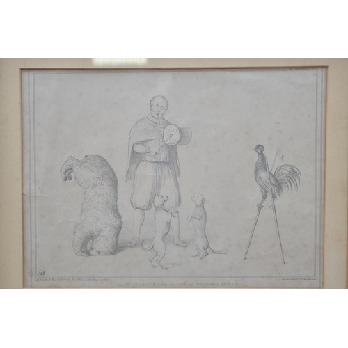 112 - Framed satirical print 'A joculator! Or teacher of wonderful animals' depicting the 1840 convention ... 