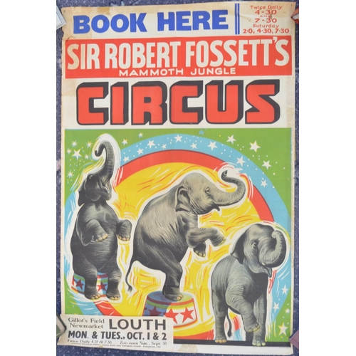 92 - Vintage W.E.Berry event advertising poster for Sir Robert Fossett's Mammoth Jungle Circus, Louth, 50... 