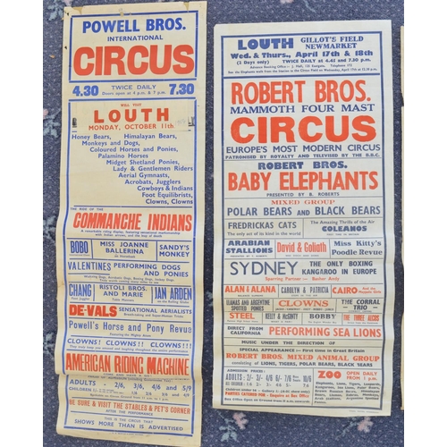 94 - Three vintage circus event advertising posters to include Ringland's Zoo Circus, Robert Bros and Pow... 