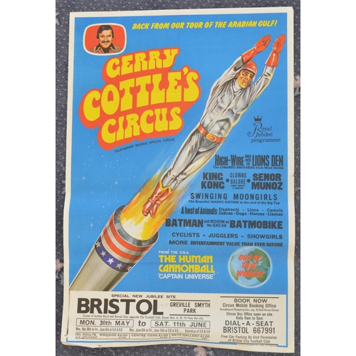 96 - W.E.Berry event advertising poster for Gerry Cottle's Circus, Bristol, featuring The Human Cannonbal... 