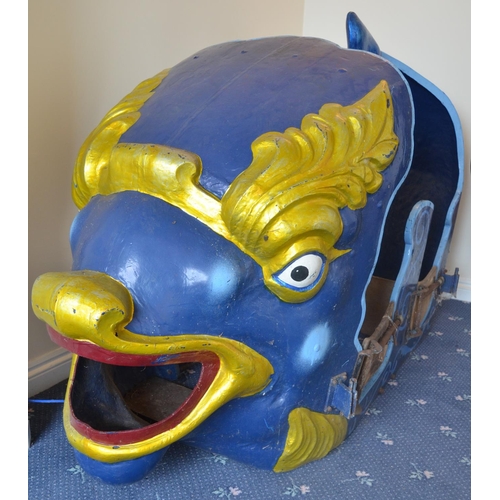 163 - Vintage large fibreglass circus ride with wooden base in fair condition, in the form of a large fish... 