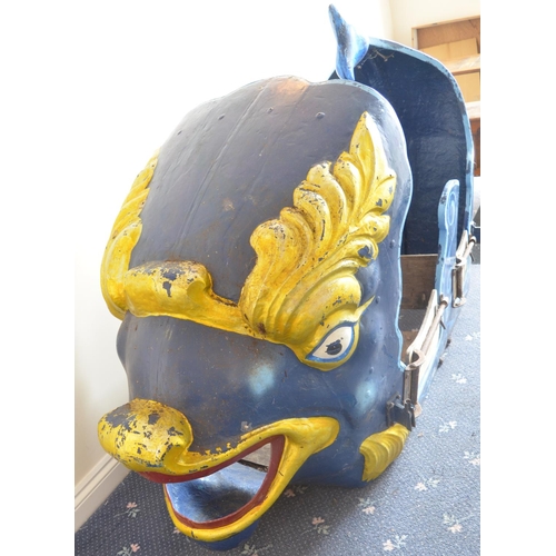 164 - Vintage large fibreglass circus ride with wooden base in fair condition, in the form of a large fish... 