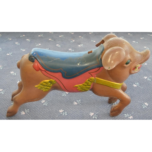 165 - Vintage children's painted carrousel pig, fibre glass body with steel support structure, L 85cm x H ... 