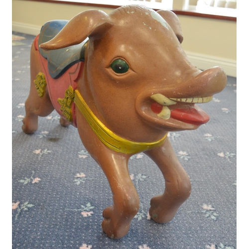 165 - Vintage children's painted carrousel pig, fibre glass body with steel support structure, L 85cm x H ... 