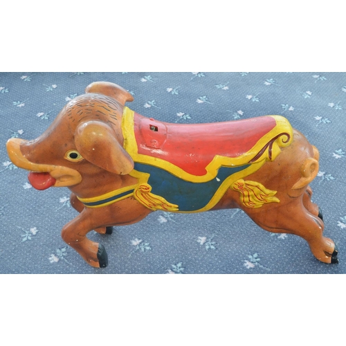 166 - Vintage children's painted carrousel pig, fibre glass body with steel support structure, L 85cm x H ... 