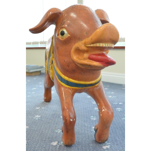 166 - Vintage children's painted carrousel pig, fibre glass body with steel support structure, L 85cm x H ... 