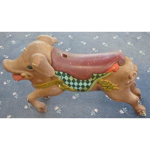 167 - Vintage children's painted carousel pig, fibre glass body with steel support structure, L 85cm x H 5... 