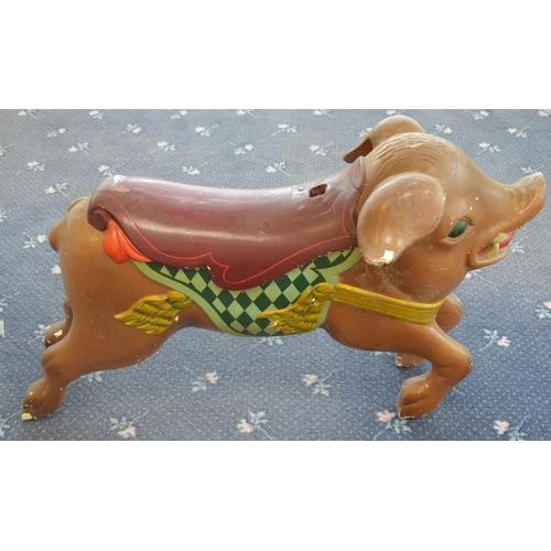 167 - Vintage children's painted carousel pig, fibre glass body with steel support structure, L 85cm x H 5... 