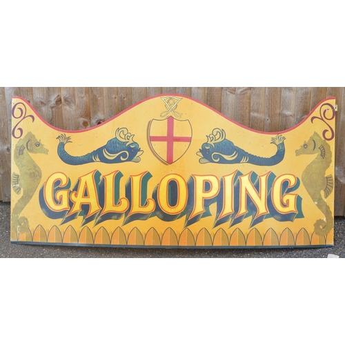 173 - Attractively painted aluminium children's 18ft carousel rounding board, 'Galloping', approx 174x79cm