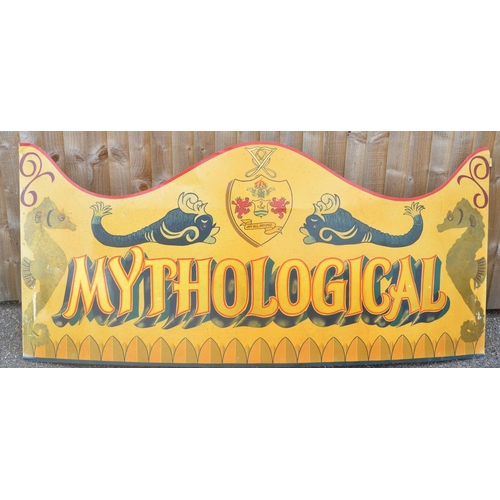 174 - Attractively painted aluminium children's 18ft carousel rounding board, 'Mythological', approx 174x7... 