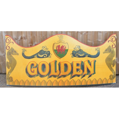 175 - Attractively painted aluminium children's 18ft carousel rounding board, 'Golden', approx 174x79cm