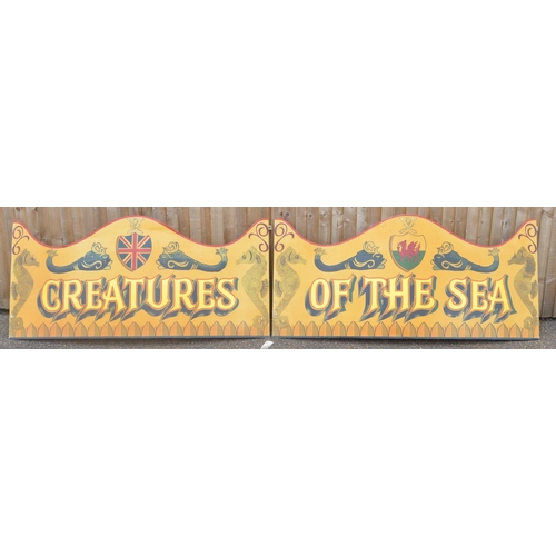 177 - Two attractively painted aluminium children's 18ft carousel rounding boards, 'Creatures' and 'Of The... 