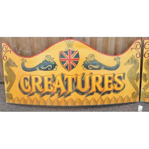 177 - Two attractively painted aluminium children's 18ft carousel rounding boards, 'Creatures' and 'Of The... 