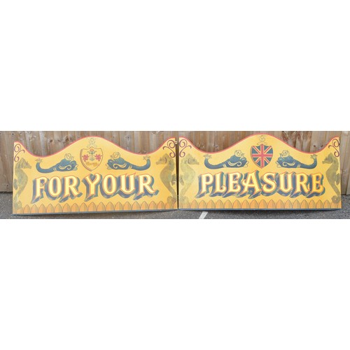 172 - Two attractively painted aluminium children's 18ft carousel rounding boards, 'For Your' and 'Pleasur... 