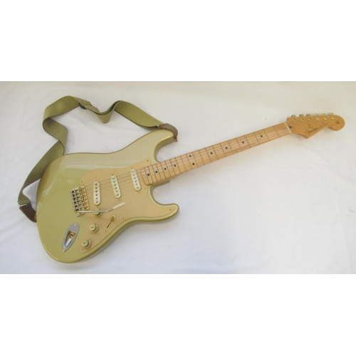 720 - Fender Stratocaster 50th Anniversary 2004 metallic gold electric guitar; serial no. MZ4114058, with ... 