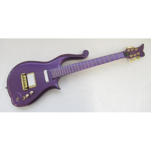 722 - Cloud Purple Rain custom replica guitar, in metal travel guitar carry case